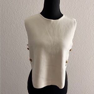 Cloud Dancer Knit Sleeveless Vest Top | Gold Button Accent Quiet Luxury Style